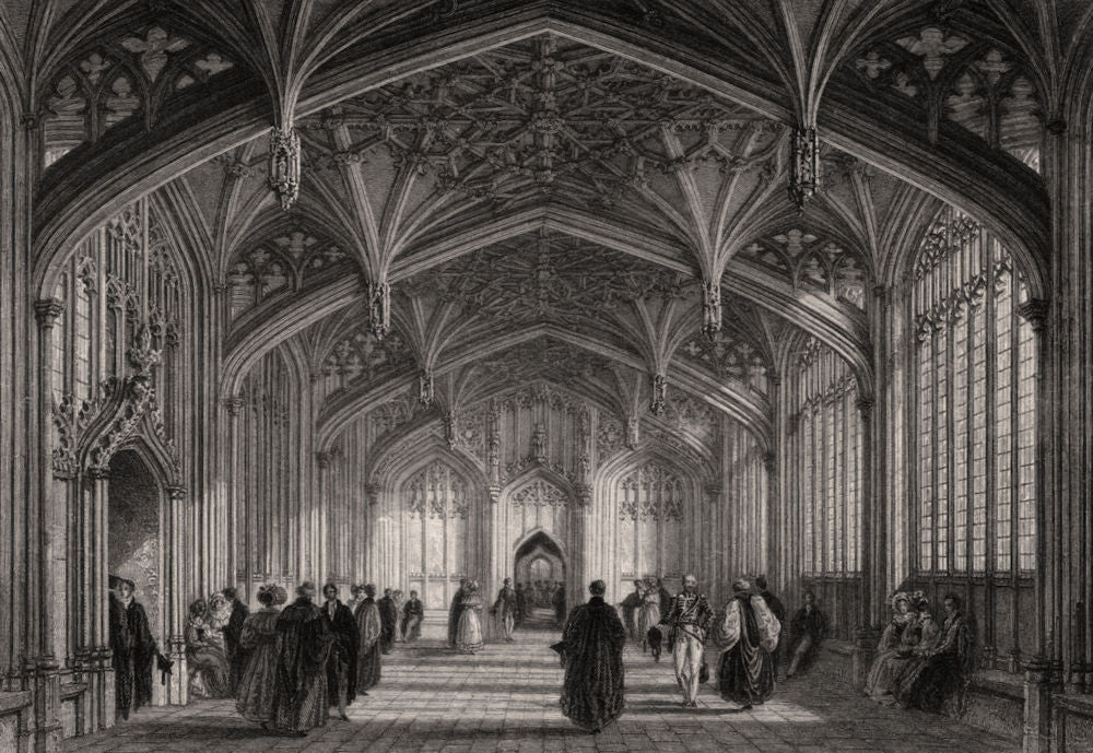 The Divinity School, Oxford, by John Le Keux 1837 old antique print picture